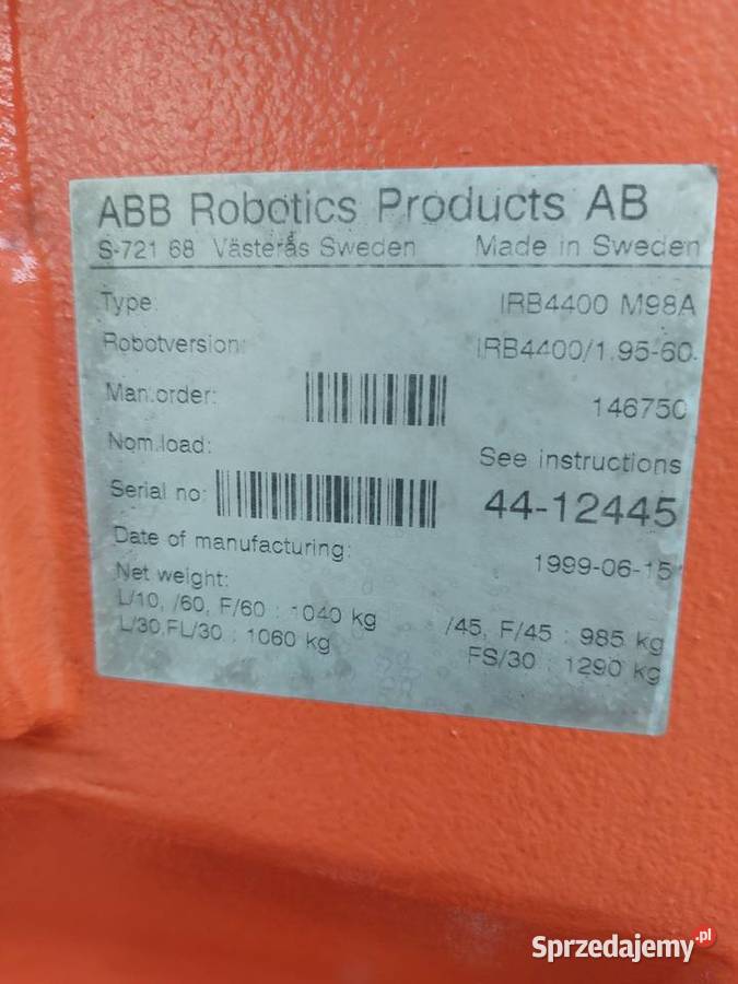 Robot przemysłowy ABB IRB4400 M98A 19560 lubuskie Gorzów Wielkopolski sprzedam