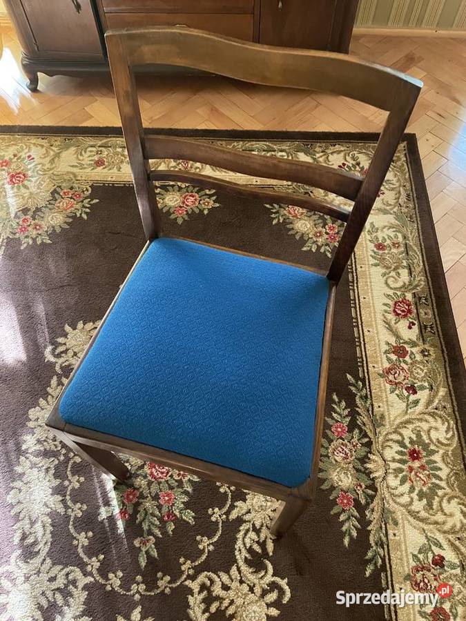 Stylowe krzesła vintage ciemne drewno niebieskie Toruń