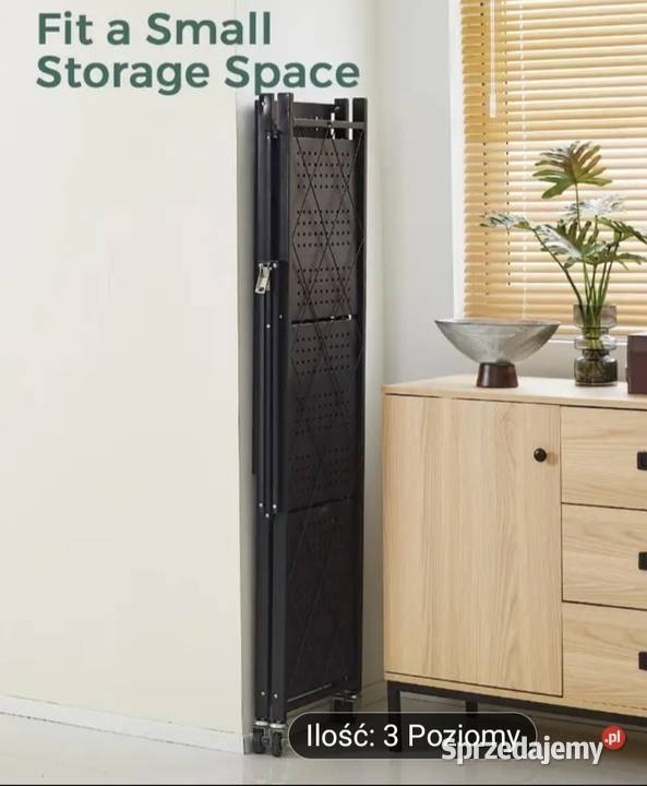 NOWY Składany czarny regał na kółkach 3 poziomy mazowieckie