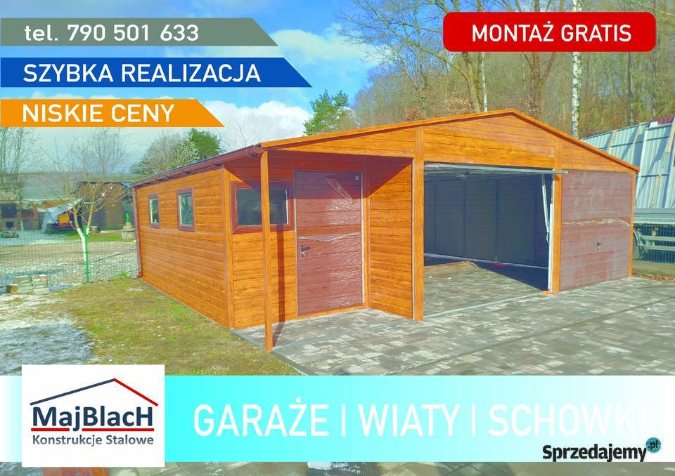 DUŻY Garaż Blaszany ZŁOTY DĄB OKNA Garaże podlaskie Sejny