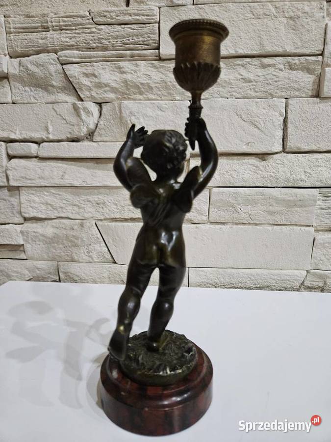 Świecznik brąz Francja XIX w Figurka Putto kujawsko-pomorskie Kowal