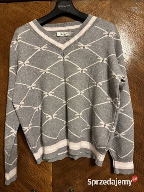 Sweter damski ML szary z różem w kokardki w Częstochowa