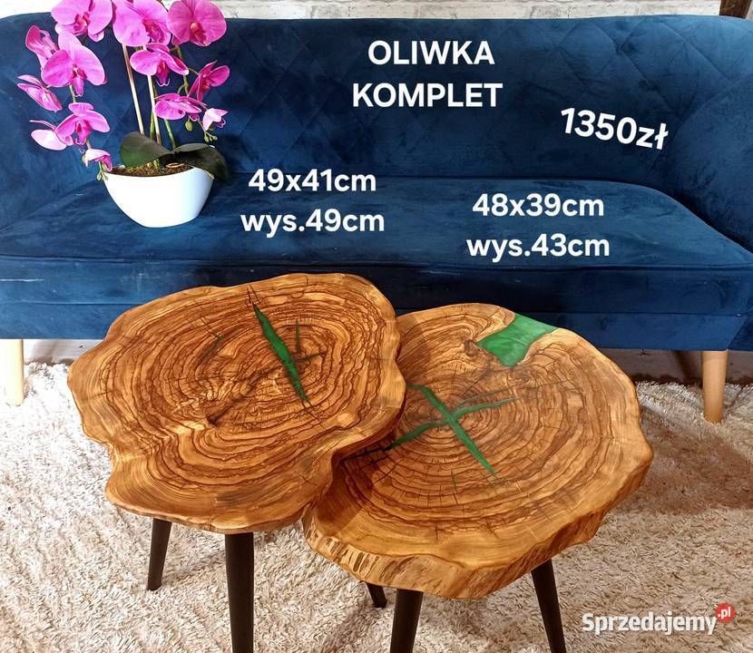 Stolik kawowy KOMPLET OLIWKA plaster drewna loft wielkopolskie