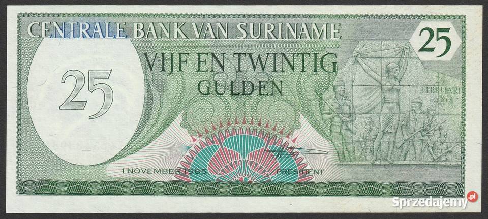 SURINAM 25 GULDEN 1985 STAN BANKOWY UNC łódzkie sprzedam