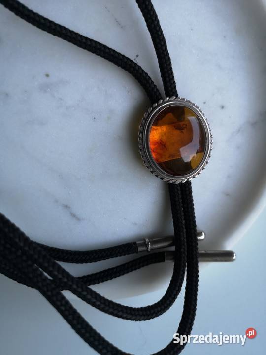 krawat Bolo z bursztynem srebro vintage 18 L srebro sprzedam
