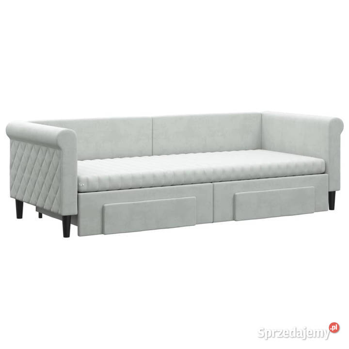 Sofa rozsuwana z szufladami jasnoszara aksamit