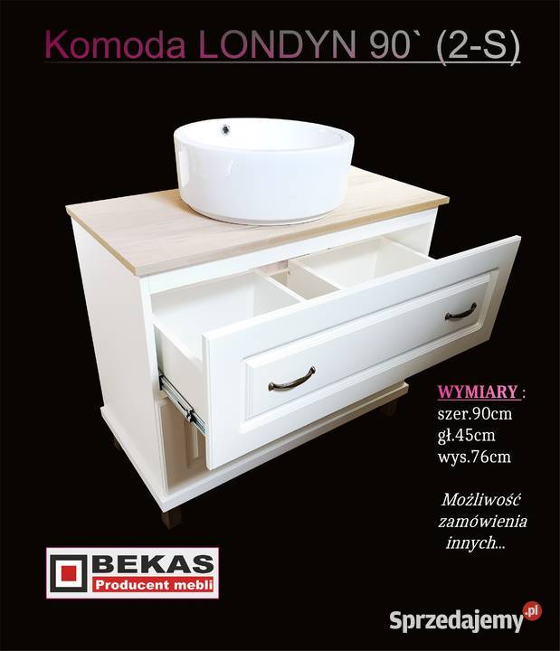 Komoda 2S LONDYN Pod Umywalke Biała z Dębowym 76cm