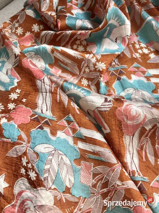 Duża jedwabna apaszka vintage motyw kwiatów Warszawa sprzedam