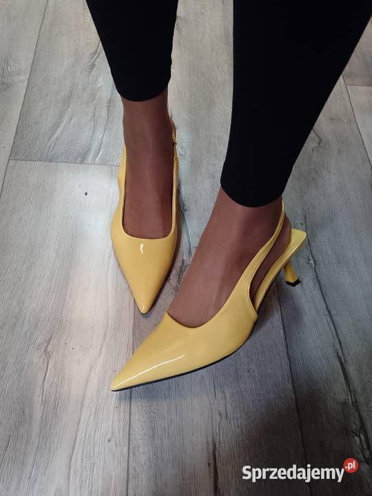 4243 Żółte czółenka wieczorowe z odkrytą piętą