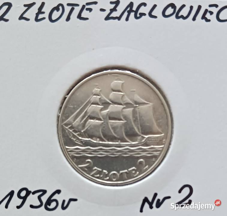 2 Żaglowiec 1936 r 2 srebro oryginał Cudeńko wielkopolskie Konin