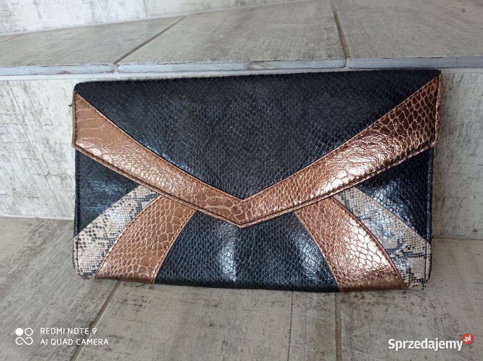 Torebka kopertówka brąz złoto czerń 17cm Lubartów