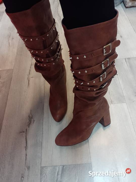 4142 Brązowe bogato zdobione ćwiekami Kozaki inna Kraków sprzedam