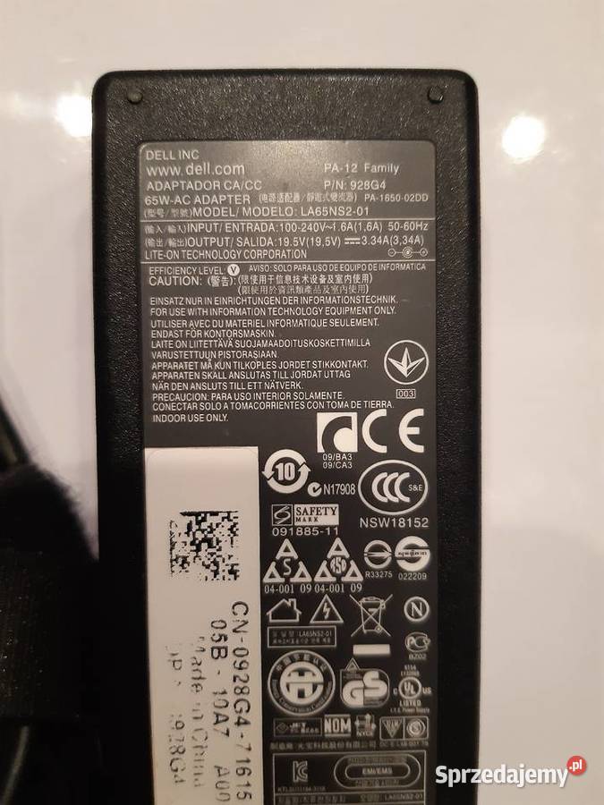 zasilacz do Dell 65W wyjscie 19V 334A 73x5 wtyk Trzcianka sprzedam