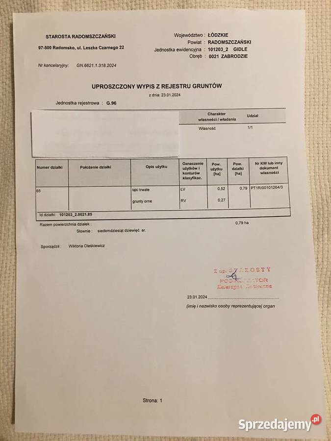 DZIAŁKI ROLNE NA SPRZEDAŻ gm GIDLE obręb