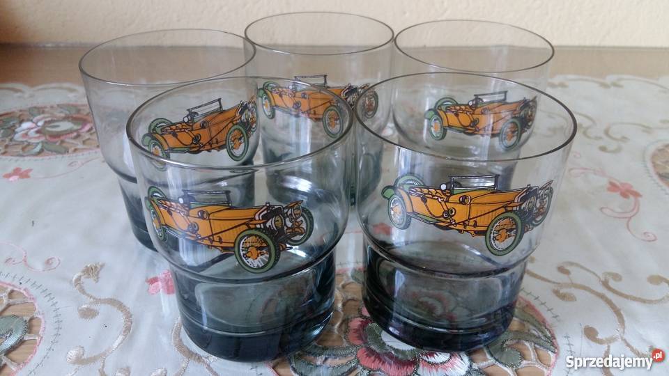 Szklanki butelkowa zieleń z samochodami retro Łódź