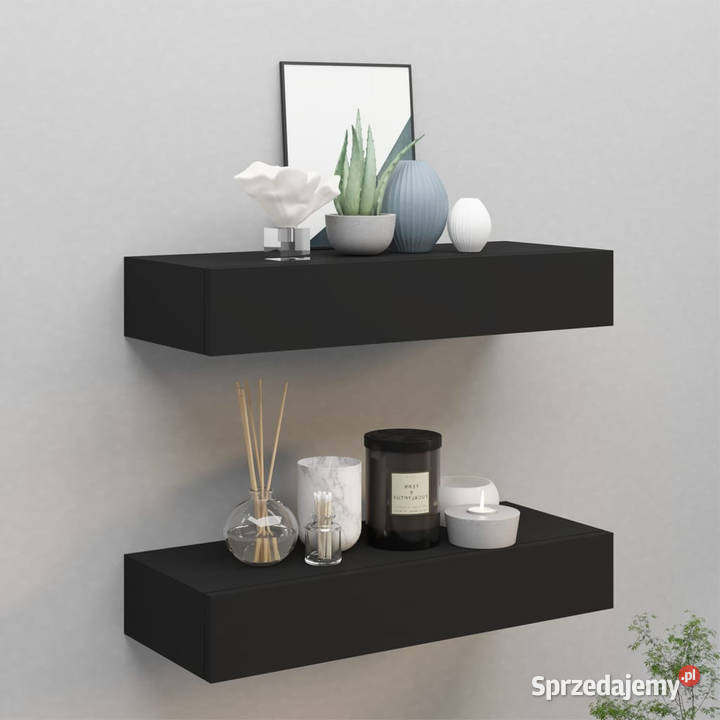 Półki ścienne z szufladą 2 czarne 60x235x10 MDF mazowieckie Warszawa