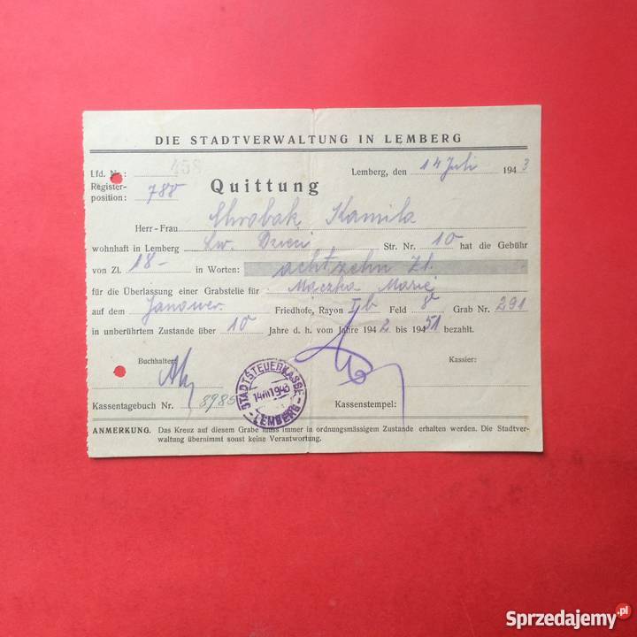 785 Lwów Pokwitowanie Chrobak Szczecin