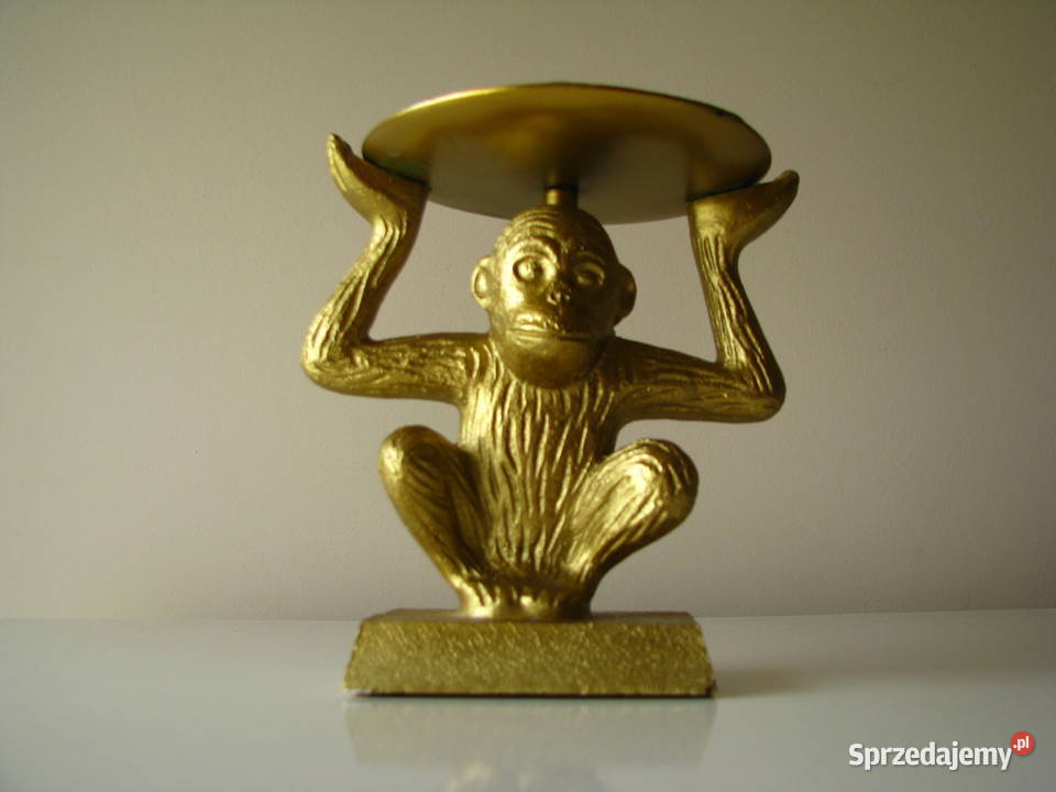 Świecznik złota małpka na dużą świecę figurka małopolskie Brzegi