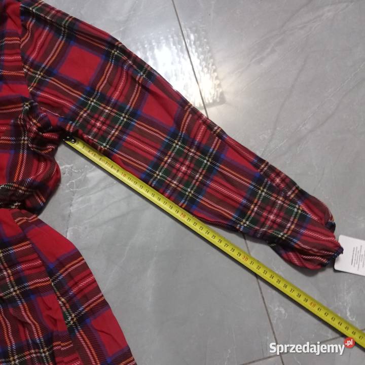 CZERWONA SUKIENKA W KRATĘ Z WIĄZANIEM Fabbricato czerwony Kamień Pomorski