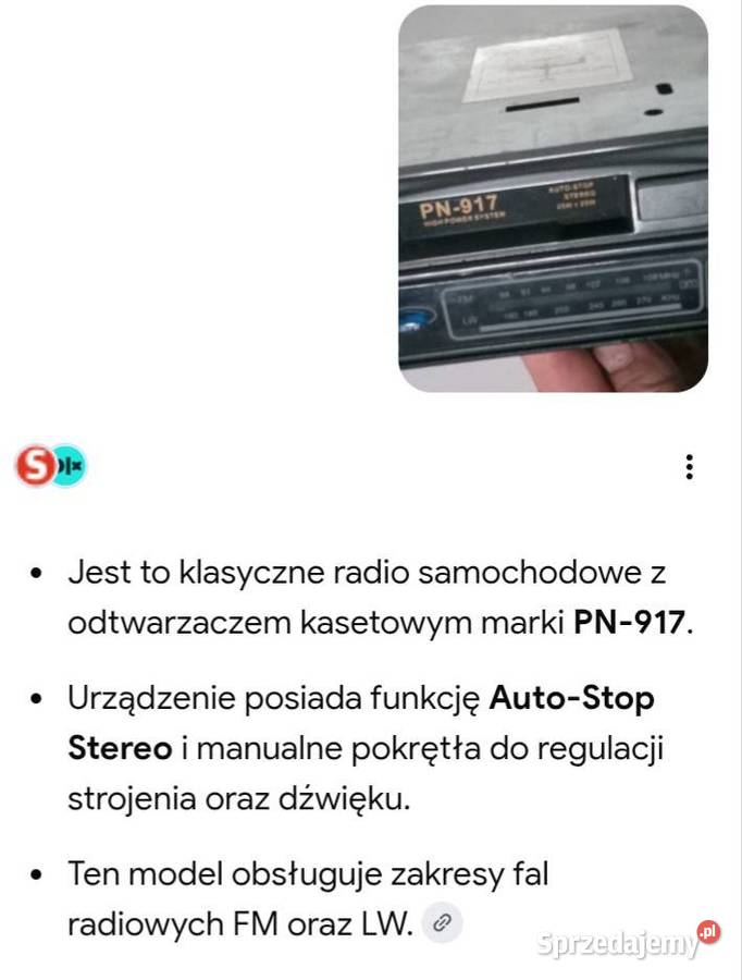 Radio odtwarzacz samochodowe PN 917 Warszawa