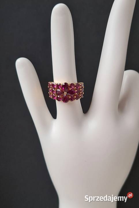 Pierścionek srebro 925 złocone Rodolity Otwock