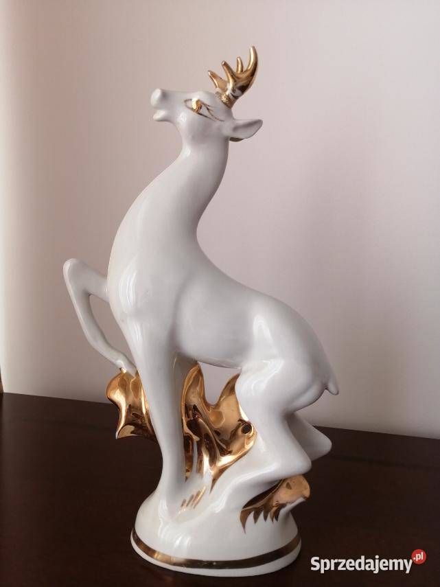 Porcelanowa figurka Jelenia ze złoceniami Antykwariat Lublin