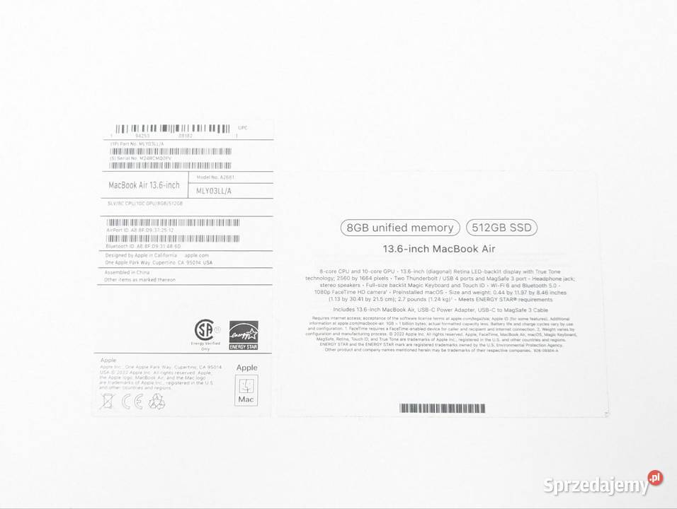 Macbook air 13 M2 8512gb srebrny NOWY Apple