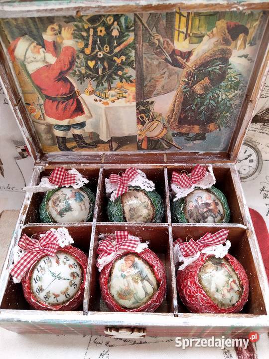 Zestaw bombek decoupage w ozdobnym pudełku Czarków