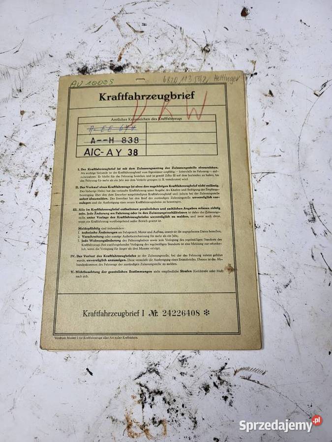BRIF PAPIERY DKW AUTO UNION AU 1000S 1962R śląskie Rybnik