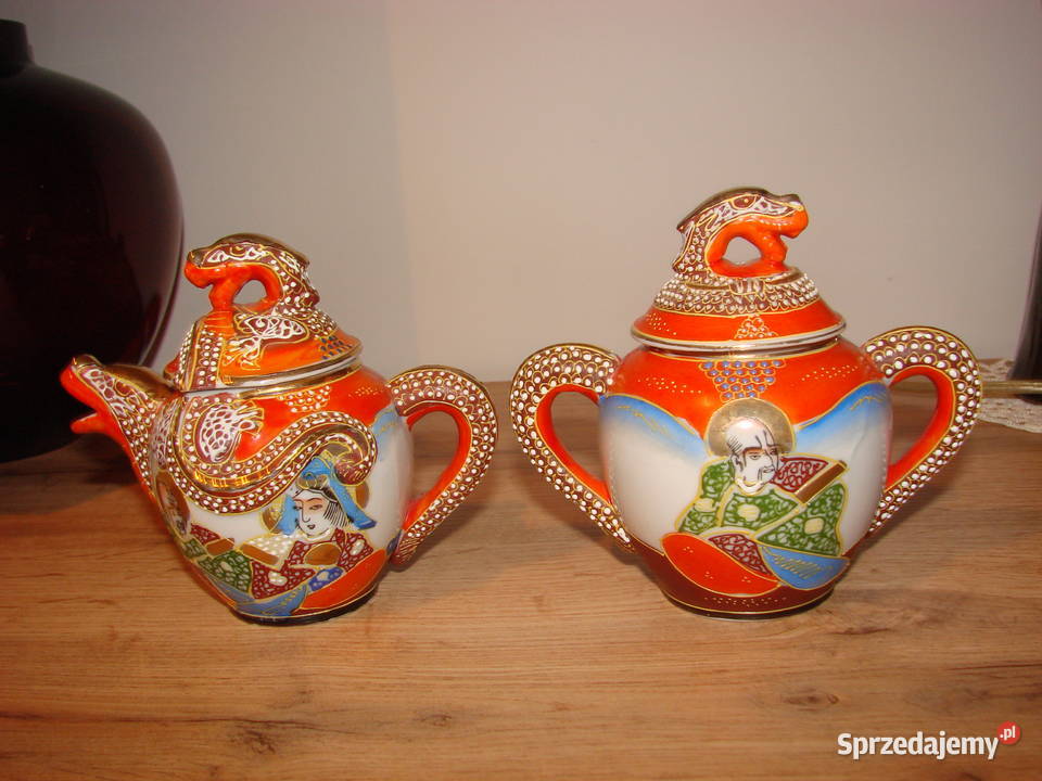 Smok porcelanowy czajniczek cukiernica Satsuma Pruszcz Gdański