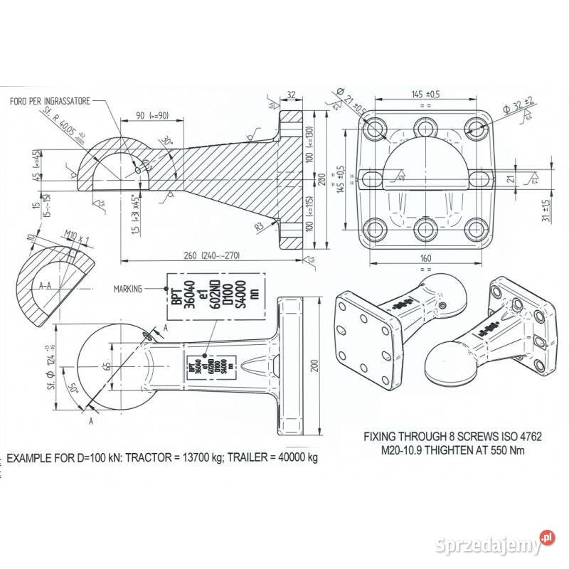 Zaczep kulowy k80 145x145 mm