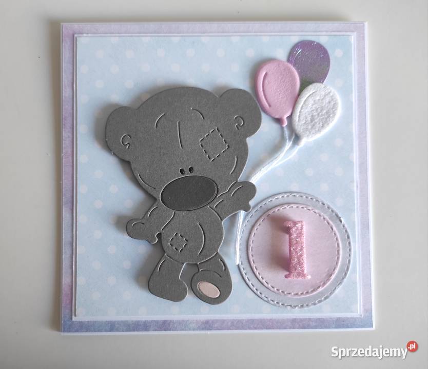 Kartka ręcznie robiona na urodziny roczek miś z Łódź