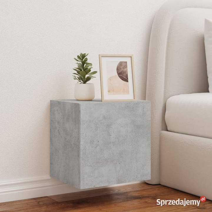 Ścienna szafka TV z LED szarość betonu 405x35x40