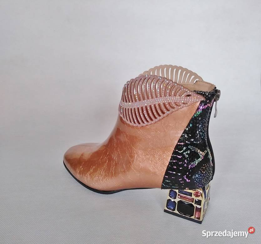 Botki skórzane z kamieniami 39 25.5cm Kozaki Miastko