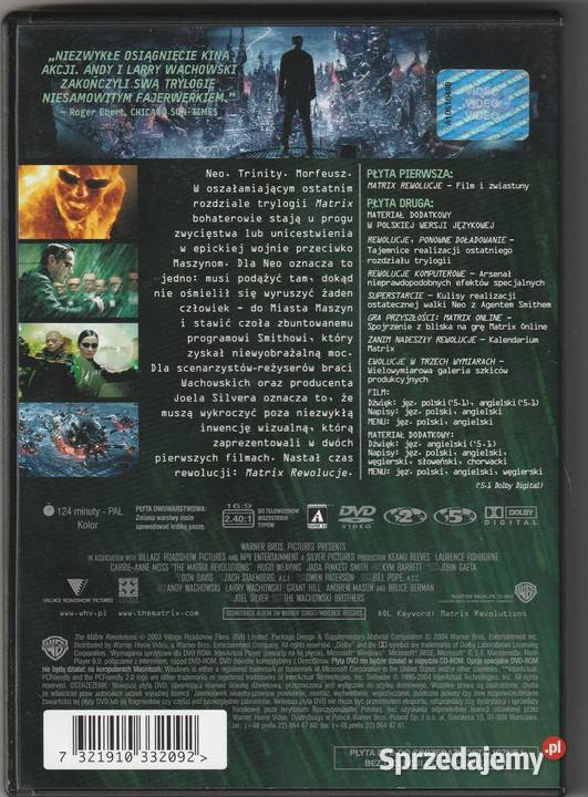 Matrix Rewolucje edycja dwupłytowa DVD lektor Pruszków