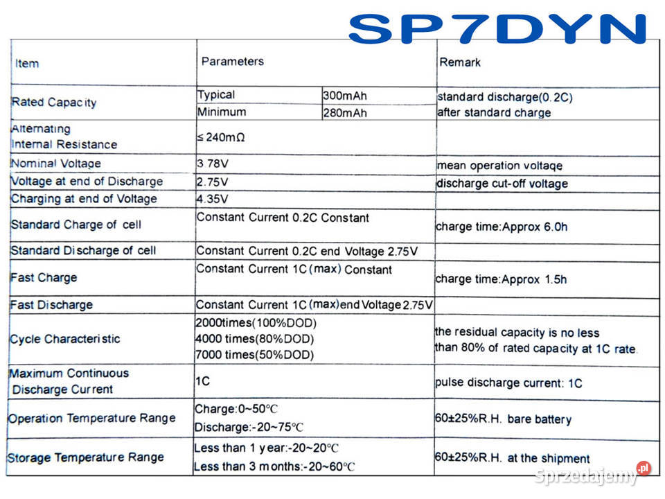 Bateria GPS Dyktafon mp3 mp4 LiPol 37V 300mAh Ozorków