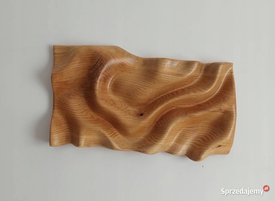 Płaskorzeźba dębowa live edge fale 3D olejowana sprzedam
