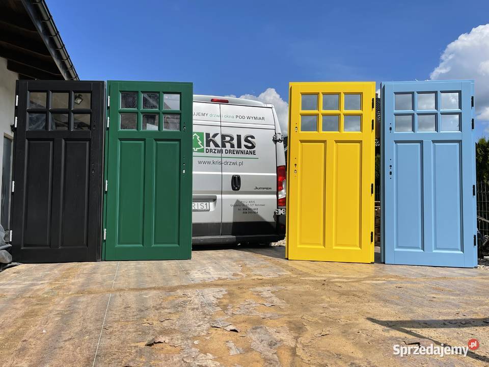 Drzwi zewnętrzne drewniane czarne zielone Drzwi zewnętrzne wielkopolskie Poznań