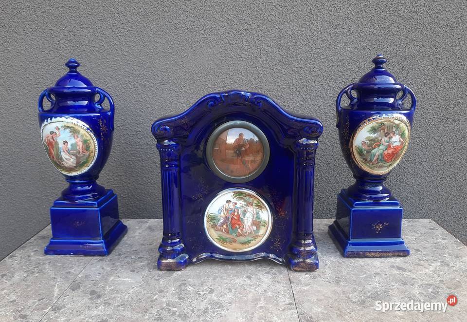 76 Zegar chodzik amfory kobalt porcelana Empire Tczew