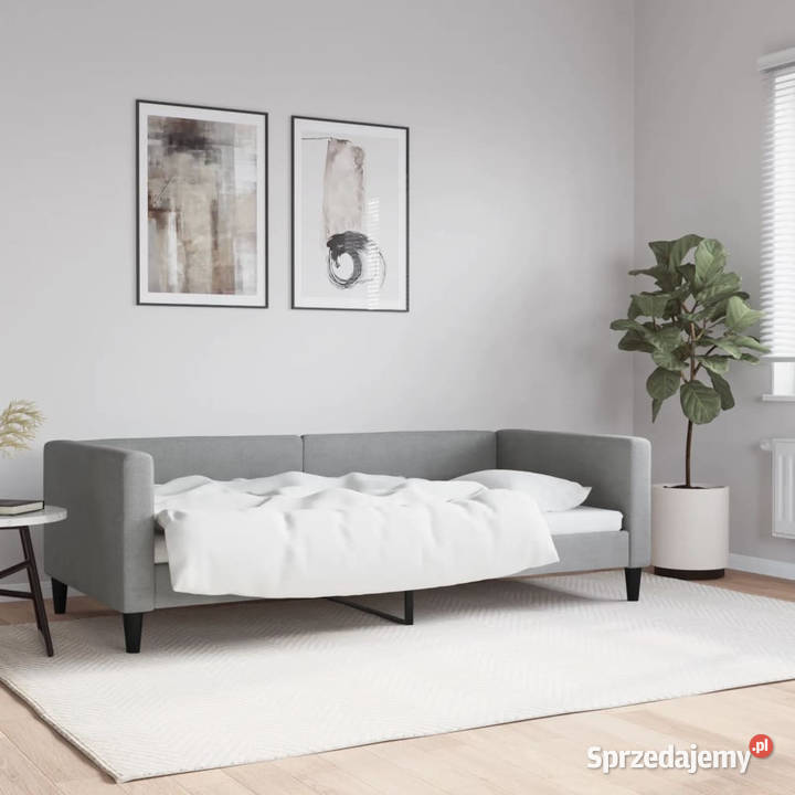 Sofa z funkcją spania jasnoszara obita tkaniną