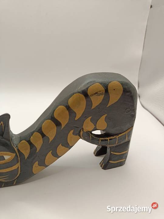 Figurka vintage Kot rzeźba drewno czerń złocenia Zamość