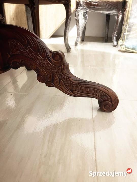 Stół okrągły rozkładany antyk rzeźbiony drewno 75cm mazowieckie Siedlce