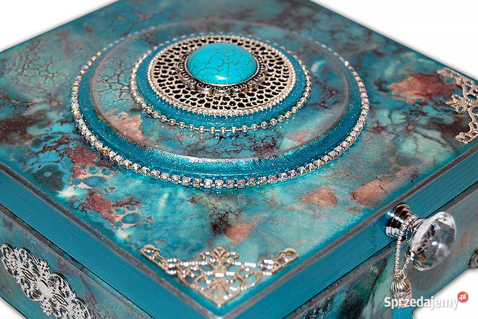 SZKATUŁKA drewniana HOWLIT blue turkus srebro Dekoracje i ozdoby Bydgoszcz