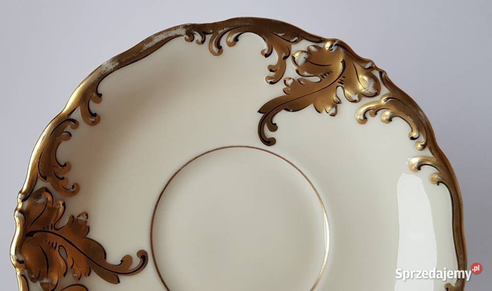 Trio filiżanka spodeczek talerzyk Złoty Liść KPM Dąbrowa Górnicza