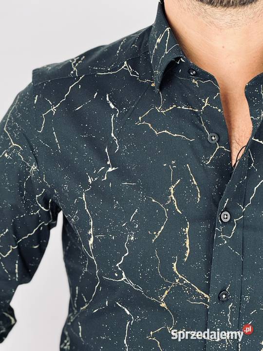 GIOVANNI PERA Koszula męska K020 Czarna złota żółty/złoty wielkopolskie Ostrów Wielkopolski