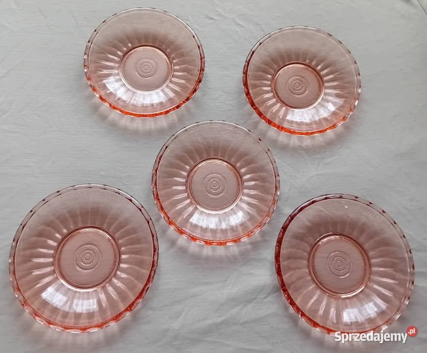 Zestaw 5 rozalinowych talerzyków szkło prasowane Porcelana i szkło Koźminek