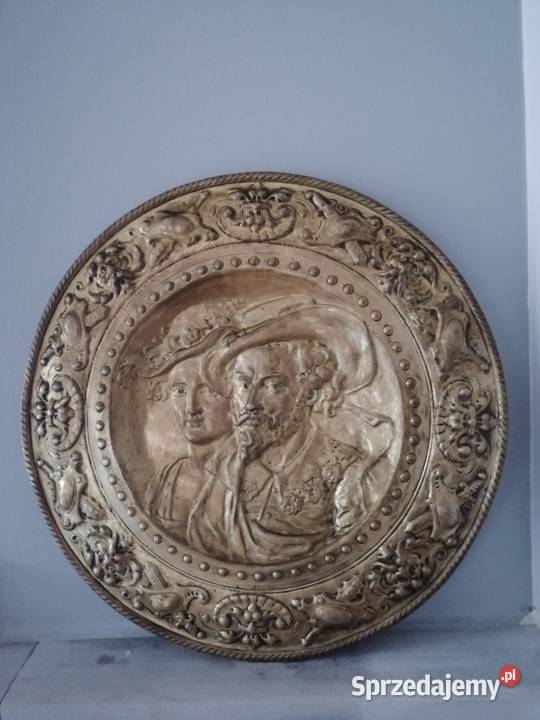 Talerz z mosiądzu portret Rubens z żoną Izabelą Warszawa