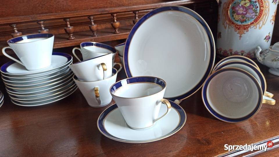 Cukiernica Porcelana kobaltowo złota Syg Gdańsk