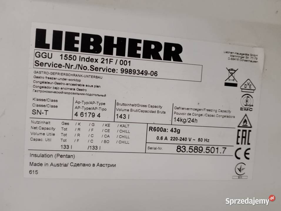 Szafa mroźnicza podblatowa Liebherr GGU 1550 Wrocław