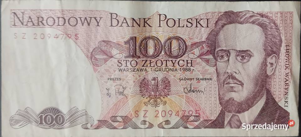 100 złotych 1XII1988 seria SZ Konin